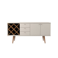 Manhattan Comfort 1010452 Utopia 4 Bottle Wine Rack Sideboard Buffet Stand with 3 Drawers and 2 Shelves in Off White and Maple Cream